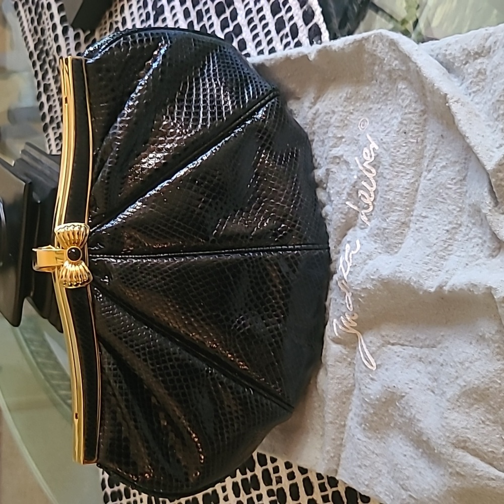 Rare Vintage Judith Leiber Snakeskin clutch handbag with strap.